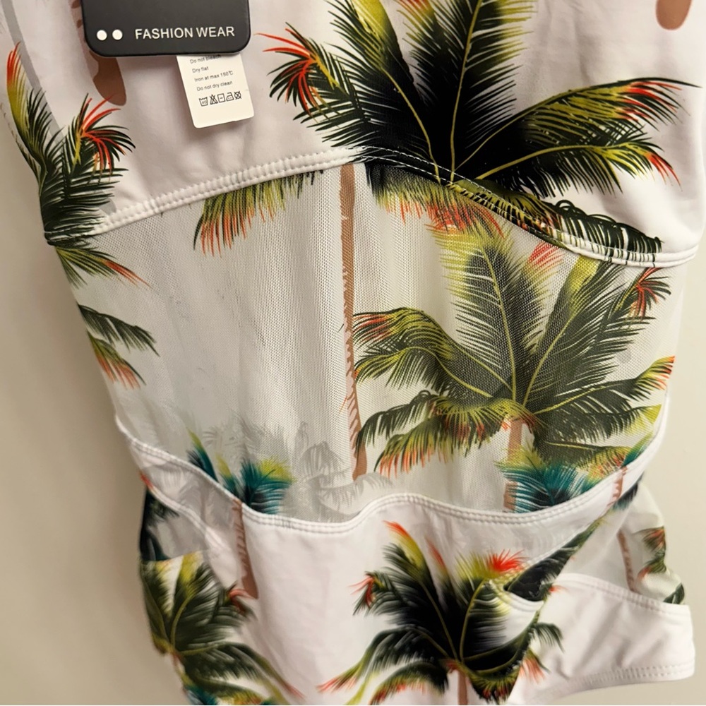 Riversong Backless One Piece Coconut Tropical Palm Tree Swimsuit White SZ XL - Picture 12 of 13